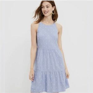 LOFT Clip Chambray sundress blue tiered swing sleeveless summer